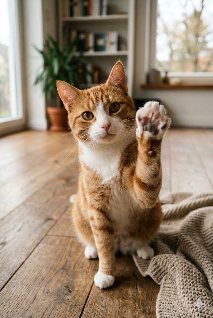 A cat reaching out with one paw to bat at a toy, demonstrating paw preference and laterality
